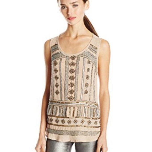 Lucky Brand | Beaded Beige Tank Top Small - Picture 1 of 7
